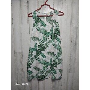 C & C California Linen Dress Medium Tropical Palm Leaf Beach Coastal Resort